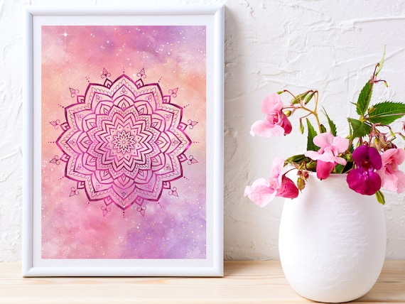 Printable Wall Art Mandala, Yoga Poster, Boho Art Print, Digital Prints,  Mandala Wall Art Printable, Downloadable Art, Pink Mandala Painting -   Canada