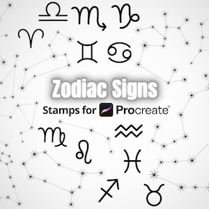 Procreate Znaki zodiaku i konstelacje gwiazd, pędzel do stempli Procreate, projekt szablonu tatuażu, zestaw stempli horoskopowych dla aplikacji Procreate