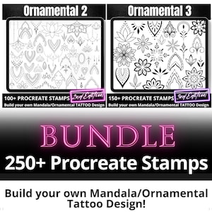 Procreate Stamp Brushes BUNDLE, Ornamental Mandala flowers, Build your own Tattoo design, Minimalistic Feminine Sternum and finger Tattoos
