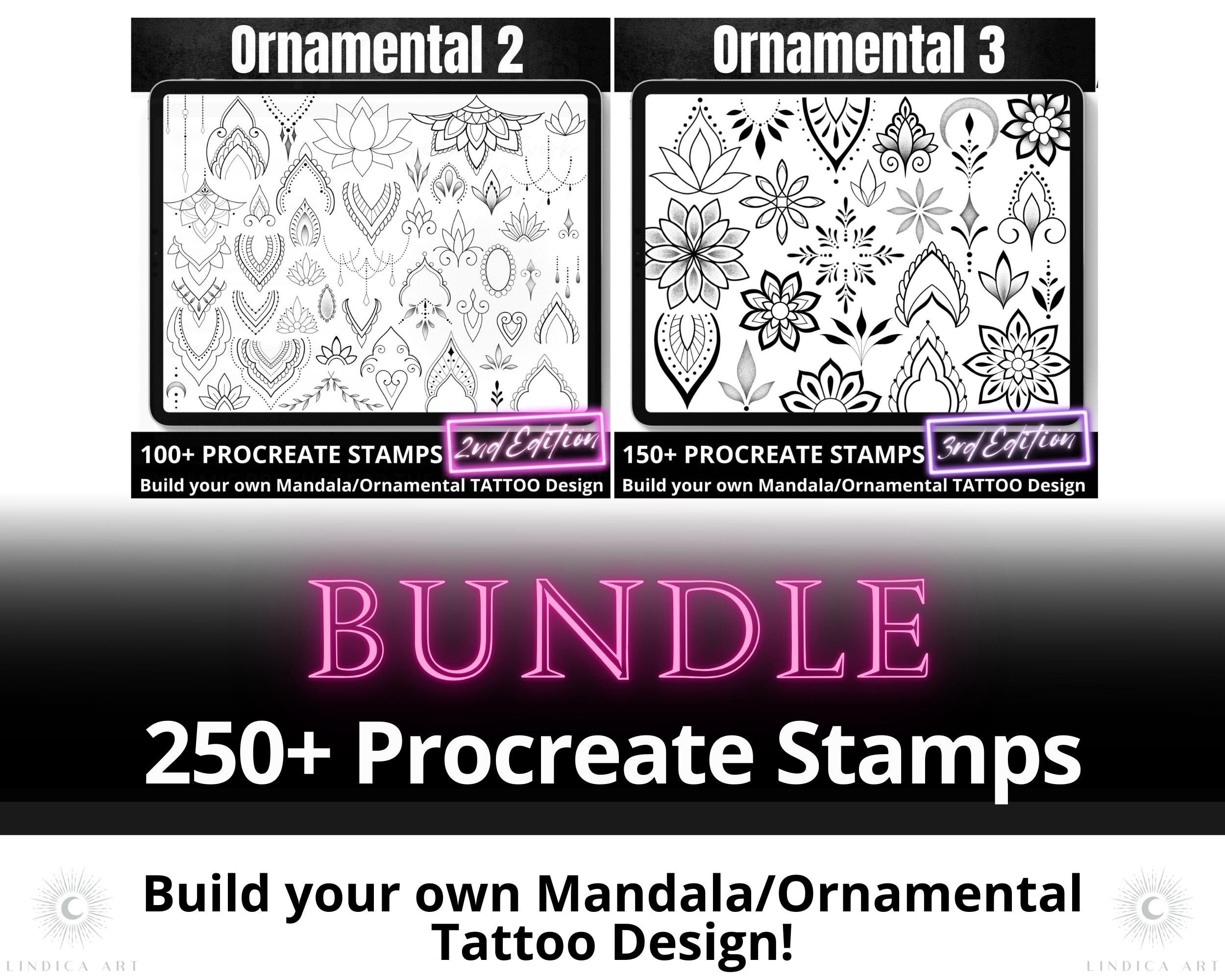 Procreate Stamp Brushes BUNDLE, Ornamental Mandala flowers, Build your own Tattoo design, Minimalistic Feminine Sternum and finger Tattoos