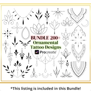 Procreate Ornamental Tattoo Stamp Brushes, 100+ Fine Line Art, Boho ...