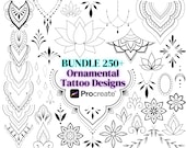 Procreate Ornamental Stamp Set BUNDLE, Digital Brushes, Tattoo Designs Ornaments, Mandala Flowers, Celestial Boho Feminine Line Art Tattoos