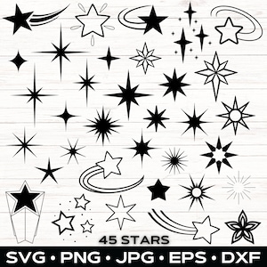 Sterren SVG/PNG bundel ClipArt, sublimatie ontwerp, Cricut Cut bestanden, silhouet, Sparkle Stars SVG-bestand, digitale Instant Download, COMMERCIEEL
