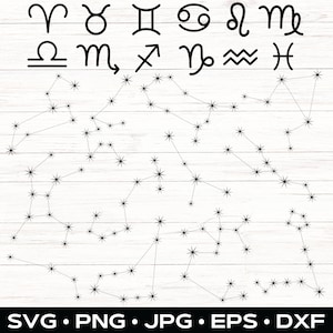 Sternzeichen Sternbild SVG Bundle, ClipArt Horoskop PNG, Sublimationsdesign, Cricut, Silhouette, Laser Cut Dateien, digitaler Download