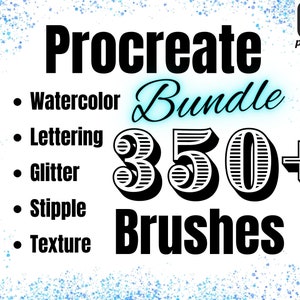Procreate Brush Bundle, 350+ Digital Brushes with Watercolor, Lettering, Glitter, Texture, Stipple/Dotwork Dynamic Brushes for Procreate App