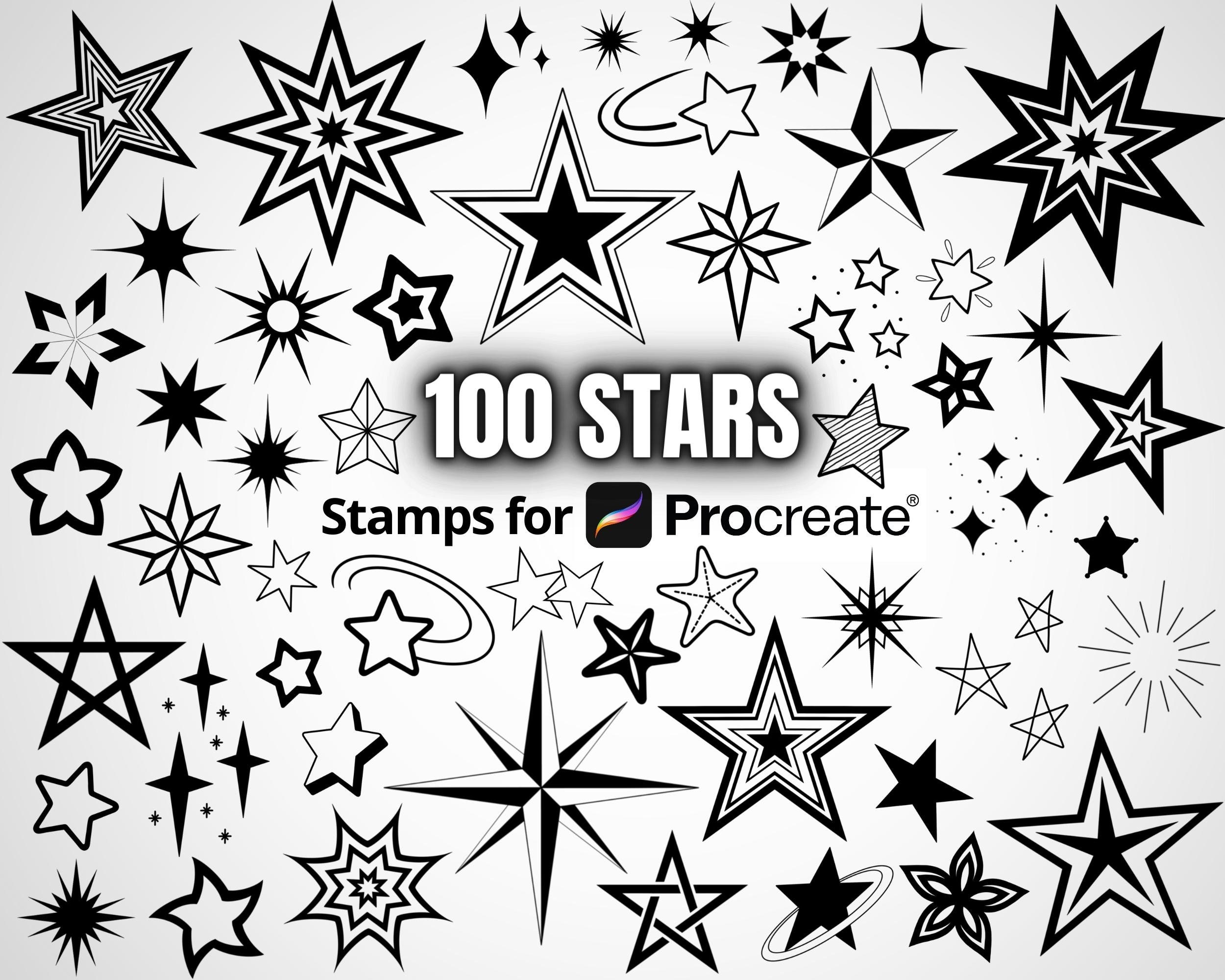 Procreate 100 Star Stamp Brushes Bundle – Tattoo Stencils, Compass, Sparkle & Doodle Stars
