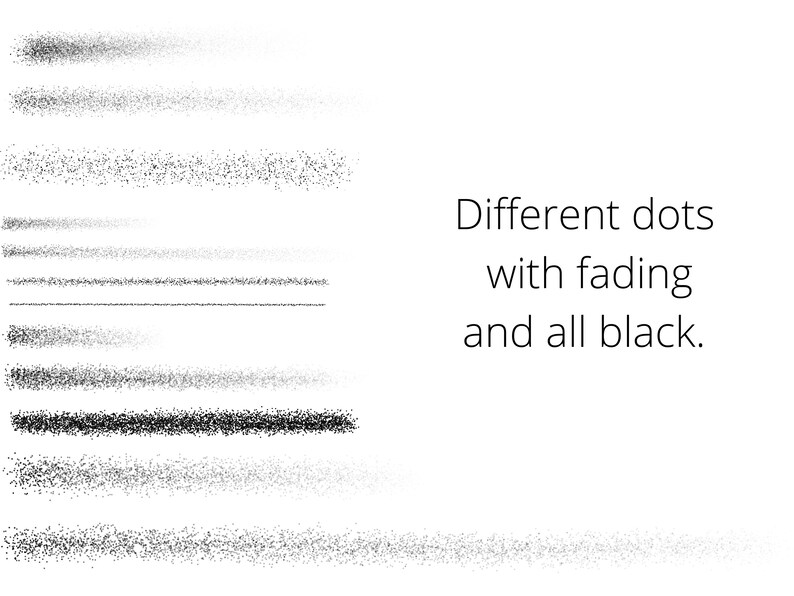 May include: A set of 10 black lines made of different sized dots, with the dots fading out at the ends of the lines.  The lines are arranged vertically, with the top line being the most faded and the bottom line being the most solid.