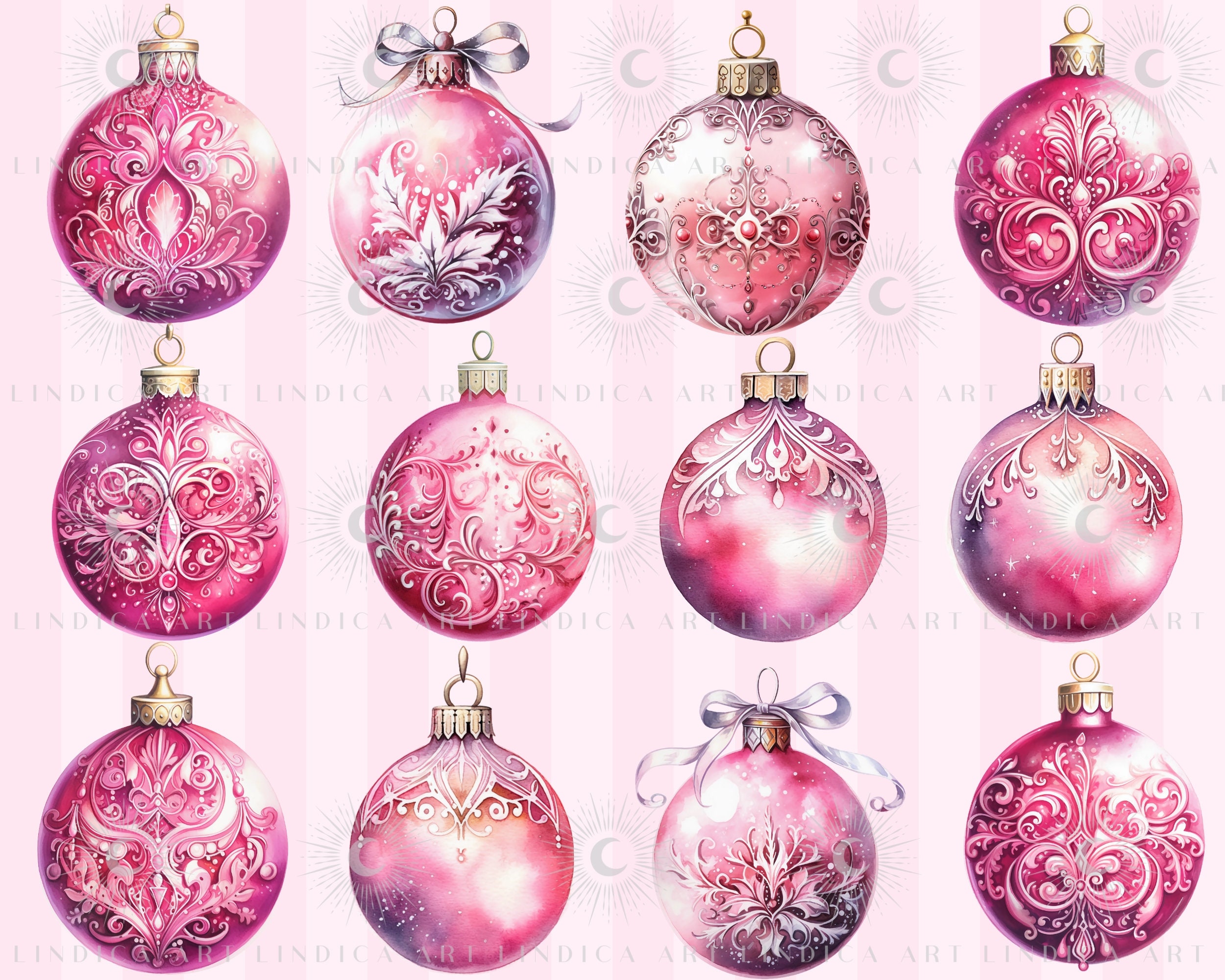 Clipart Pink Christmas Ornaments Bundle 50 PNG Files Pastel - Etsy