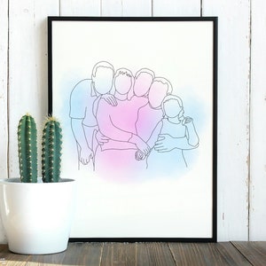 Custom Line Drawing from Photo, Personalized Birthday Gift, Fathers & Mothers Day Gift, Custom Family Pet Portrait, Couples One Line Drawing