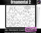 Procreate Tattoo Stamps, 100+ Ornamental & Mandala Brushes, Fine Line Art, Boho, Feminine, Celestial, Dotwork, Tattoo Stencil Designs