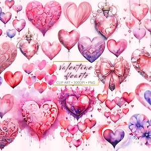 ClipArt Pink Valentine Love Hearts 45 PNG-bestanden, pastel aquarel kunst, sublimatie ontwerpen, instant digitale download, bundel COMMERCIEEL GEBRUIK
