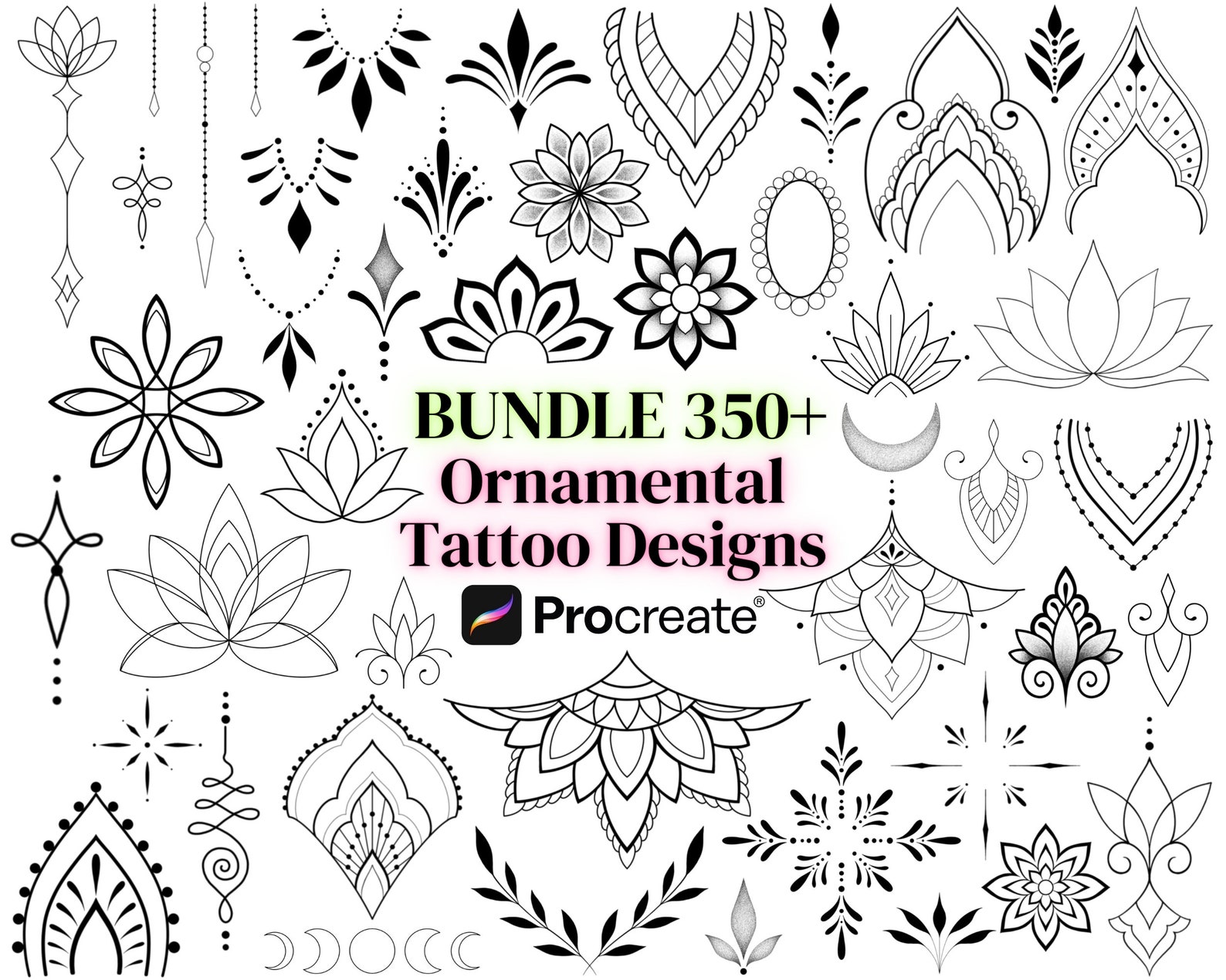 Procreate Tattoo Brush Bundle – 350 Ornamental & Mandala Stamps for ...