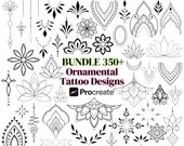 Procreate Tattoo Brush Bundle – 350 Ornamental & Mandala Stamps for Fine Line Art, Boho style, Feminine, Celestial, Dotwork Tattoo Designs