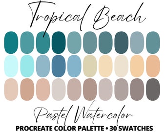 Procreate Color Palette, Watercolor Pastel blue color swatches, Branding color palette, digital color swatch, Brand colors, Digital drawing