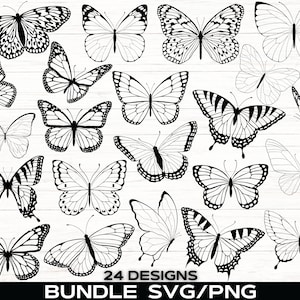 Butterfly ClipArt SVG/PNG Bundle, Sublimation Designs, Cricut Cut fichiers, Silhouette, Papillons fichier svg, Téléchargement numérique, Utilisation COMMERCIALE