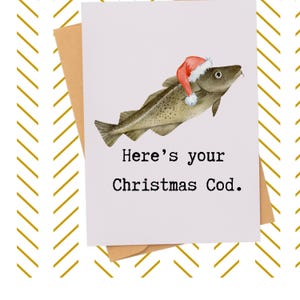 Hilarious Punny Cod fish card| Funny Christmas Card| Cod fish in a Santa hat card| for him| for her| Marine life gift card| Xmas Cod card
