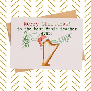 Cute Merry Christmas to the best harp teacher| Music teacher gift| gift for favorite teacher| holiday card for Educator| Educator card