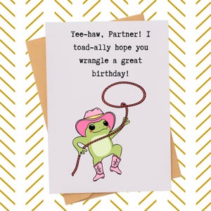 Cowboy frog in boots Card| Rodeo Frog Card| Frog Pun Card| Birthday Card for Kids| Watercolor Card| Cute frog with Lasso Card| Fun bday card