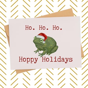 Punny Frog  Christmas Card| watercolor toad in a Santa hat card| Happy Holidays gift card| Cute xmas card for kids| coworker holiday card