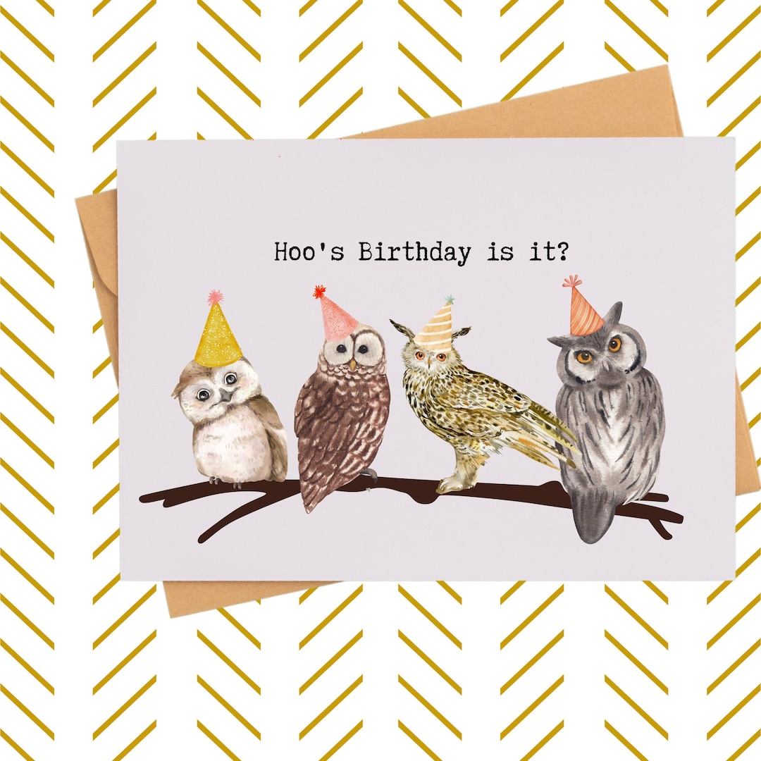 Hilarious Owl Birthday Card| Watercolor Card With Birds| Owls in Hats ...
