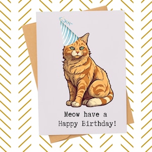 Funny orange cat birthday card| Cat birthday card| Funny cat card| Animal Birthday Card| cat in a hat card| card for him| card for her