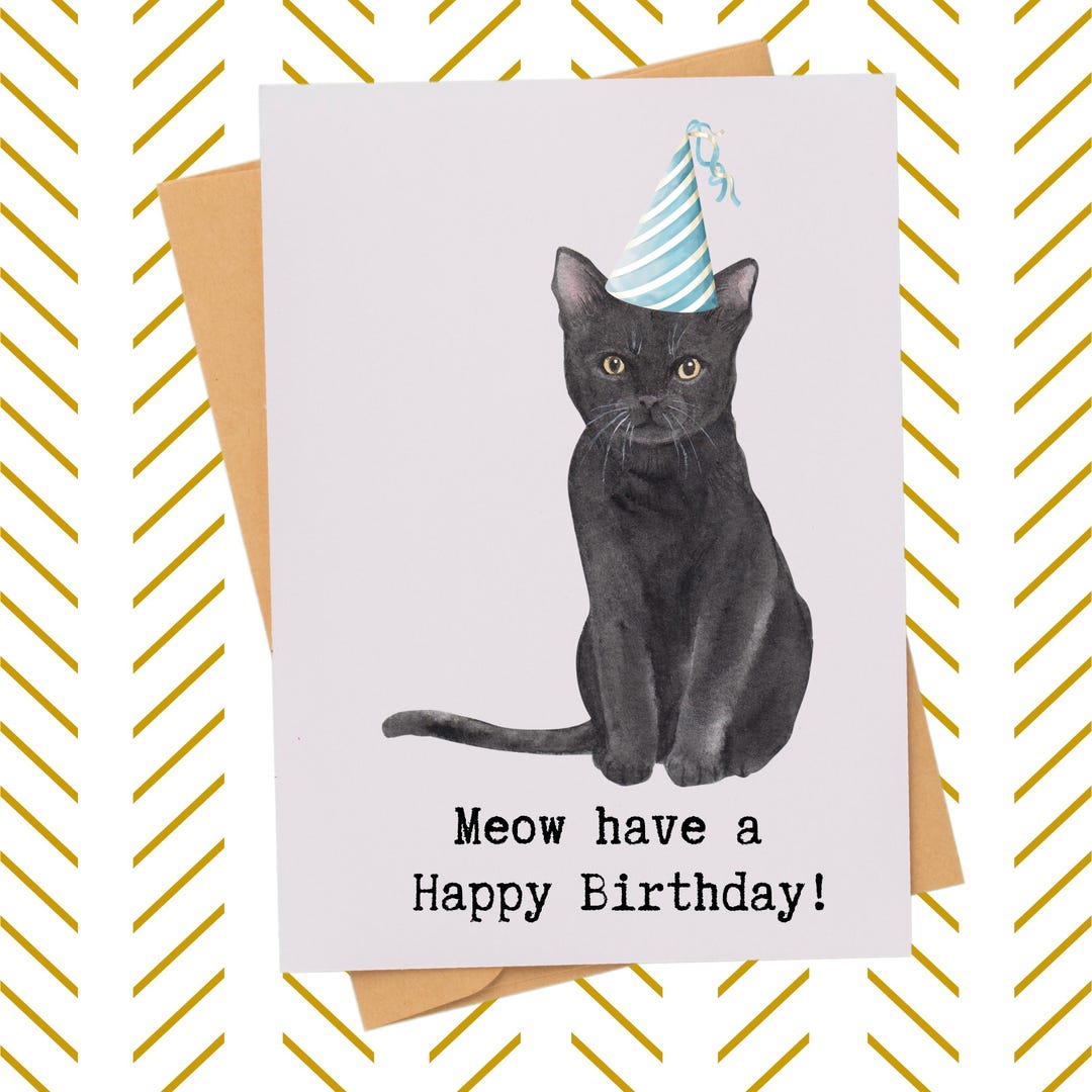 Funny Black Cat Birthday Card| Cat Birthday Card| Funny Cat Card ...