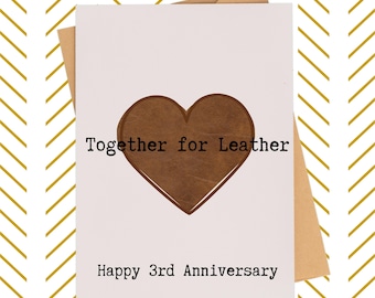 3rd Year Anniversary Leather heart present| Milestone 3 years together gift card| Leather anniversary card gift| gift for him| gift for her