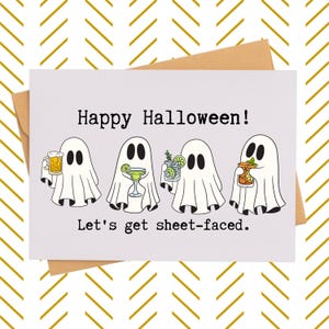 Funny drinking ghosts gift| Snarky Halloween Card| Humorous October Card| Dry humor card for Him or Her| Adult Halloween party card invite