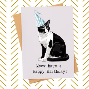 Funny tuxedo cat birthday card| Cat birthday card| Funny cat card| Animal Birthday Card| cat in a hat card| card for him| card for her