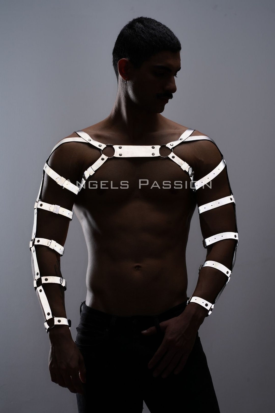 Rave Outfit Reflective Men Set glow in the Dark Festival Wear reflective Chest Harness