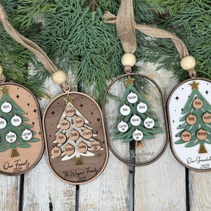 Gepersonaliseerde stamboomornament, gepersonaliseerd grootouderornament, aangepast familieornament, boomvorm, kerstcadeau, familieaandenken afbeelding 5