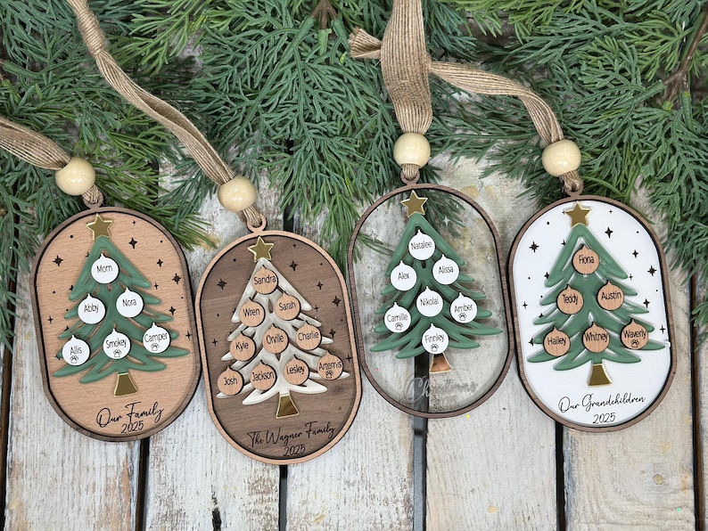 Gepersonaliseerde stamboomornament, gepersonaliseerd grootouderornament, aangepast familieornament, boomvorm, kerstcadeau, familieaandenken afbeelding 5