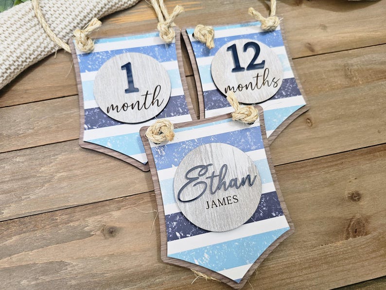 Nautical Pennant Baby Milestone Marker, Banner Monthly Milestone Sign ...