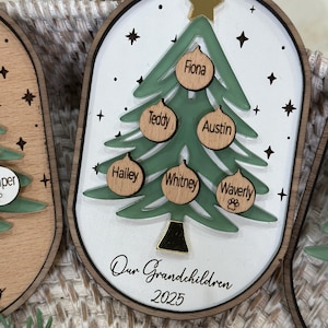 Gepersonaliseerde stamboomornament, gepersonaliseerd grootouderornament, aangepast familieornament, boomvorm, kerstcadeau, familieaandenken afbeelding 6