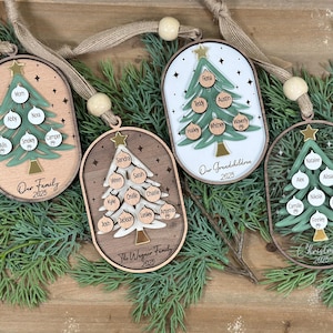 Personalized Family Tree Ornament, Personalized Grandparent Ornament,  Custom Family Ornament, Tree Shaped,  Christmas Gift, Family Keepsake