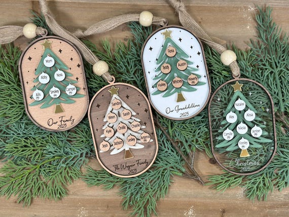 Personalized Family Tree Ornament, Personalized Grandparent Ornament,  Custom Family Ornament, Tree Shaped,  Christmas Gift, Family Keepsake