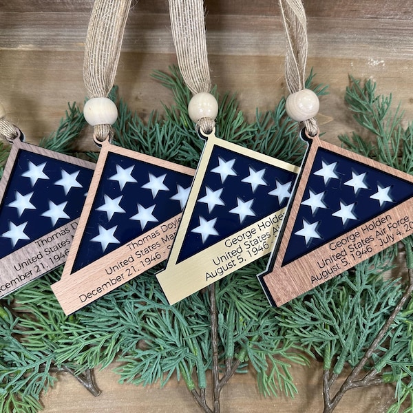Personalized Folded Flag Veteran Memorial Ornament, Flag Case Ornament, Memorial Christmas Ornament, Memorial Keepsake,Sympathy Gift