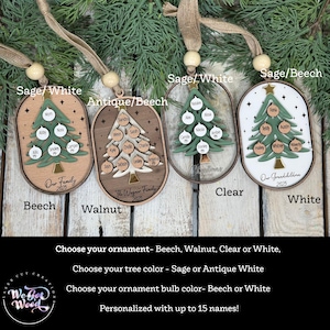 Gepersonaliseerde stamboomornament, gepersonaliseerd grootouderornament, aangepast familieornament, boomvorm, kerstcadeau, familieaandenken afbeelding 2