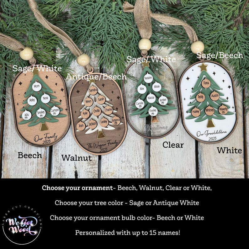 Gepersonaliseerde stamboomornament, gepersonaliseerd grootouderornament, aangepast familieornament, boomvorm, kerstcadeau, familieaandenken afbeelding 2
