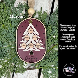 Gepersonaliseerde stamboomornament, gepersonaliseerd grootouderornament, aangepast familieornament, boomvorm, kerstcadeau, familieaandenken afbeelding 3
