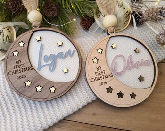 Personalized Baby's First Christmas Ornament , Stars & Moon Baby Ornament, Gift for New Parents, Baby Keepsake, Moon Baby Ornament