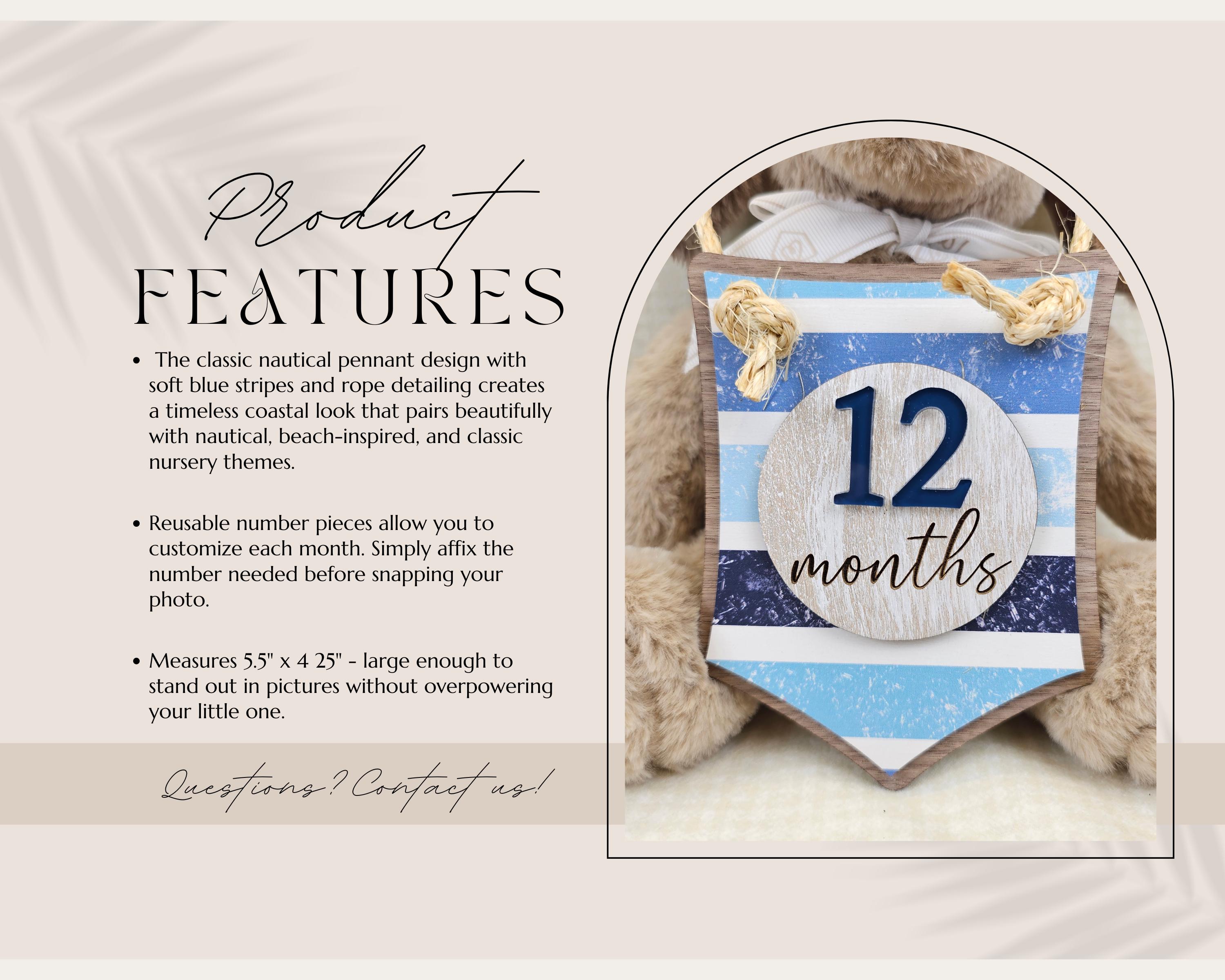 Nautical Pennant Baby Milestone Marker, Banner Monthly Milestone Sign ...