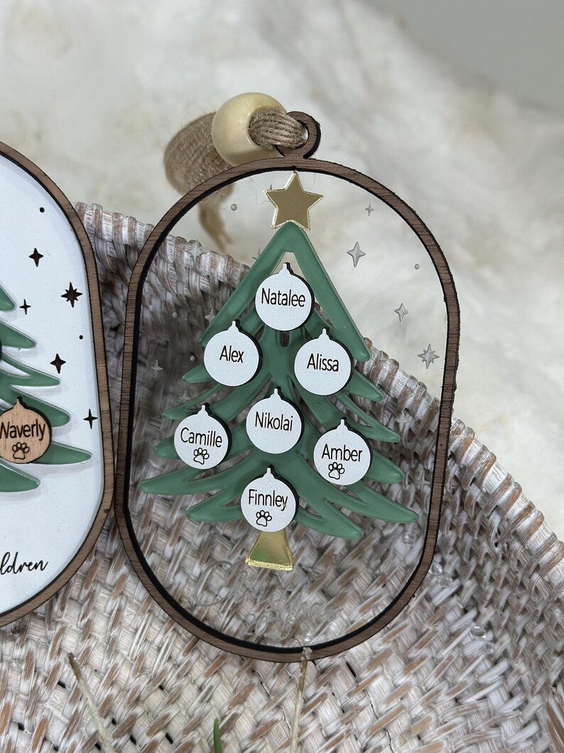 Gepersonaliseerde stamboomornament, gepersonaliseerd grootouderornament, aangepast familieornament, boomvorm, kerstcadeau, familieaandenken afbeelding 9
