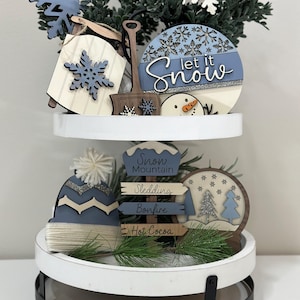 Winter Tiered Tray Decor Bundle, Winter Mini Signs , Let it Snow, Winter Snowglobe, Winter Direction Sign