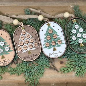 Gepersonaliseerde stamboomornament, gepersonaliseerd grootouderornament, aangepast familieornament, boomvorm, kerstcadeau, familieaandenken afbeelding 4