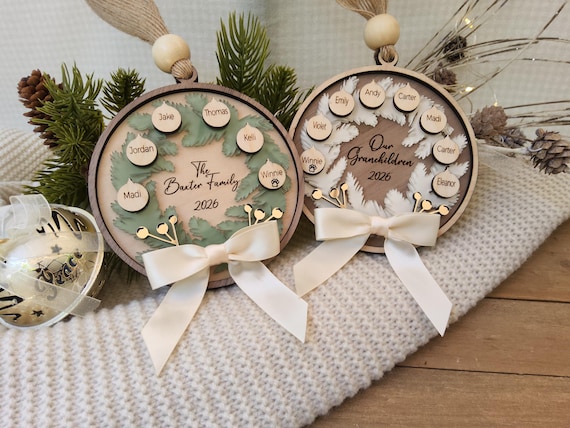 Personalized Family Wreath Ornament, Personalized Grandparent Ornament, Custom Family Ornament, Christmas Gift, Family Keepsake