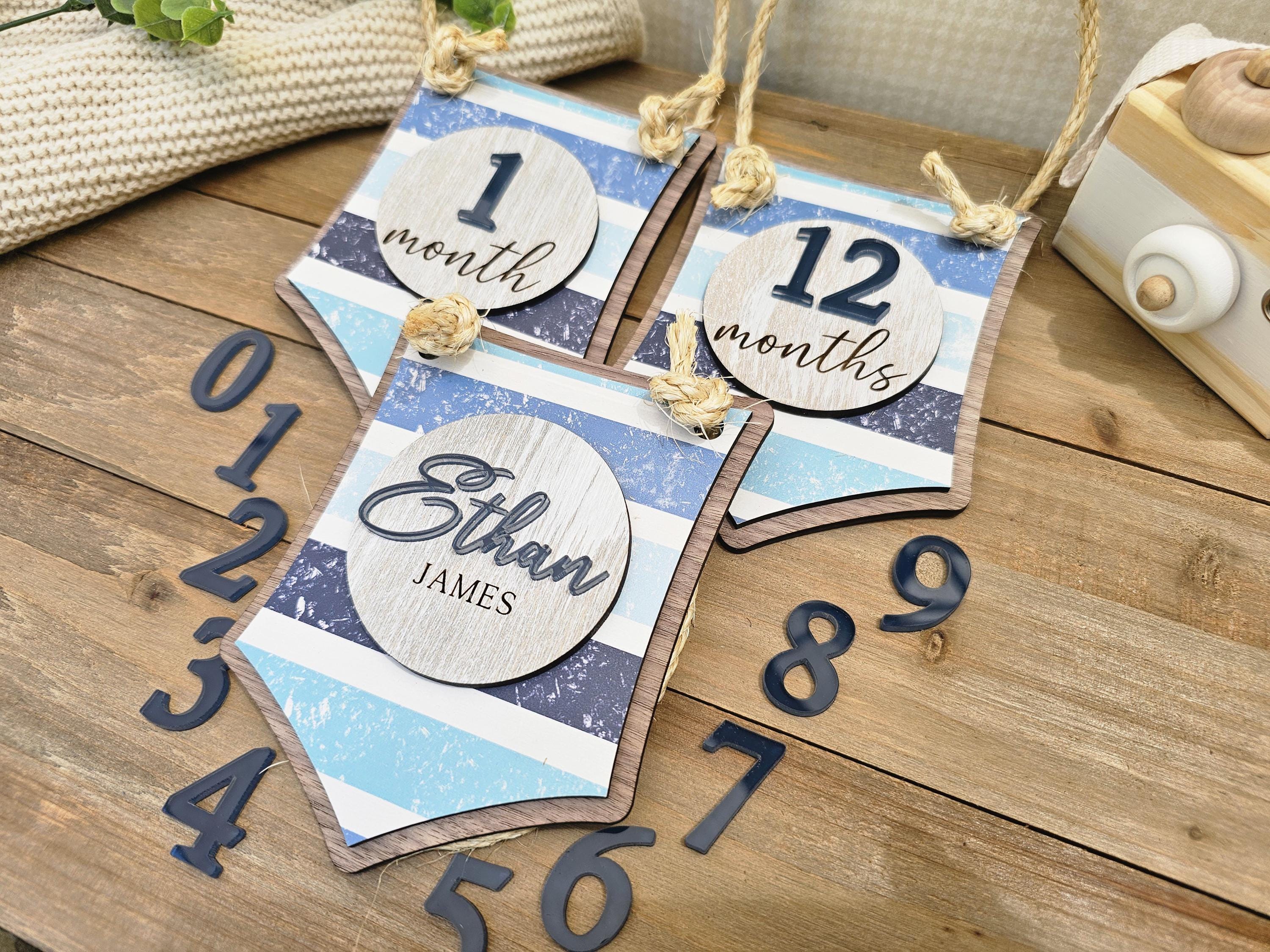 Nautical Pennant Baby Milestone Marker, Banner Monthly Milestone Sign ...