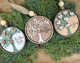 Gepersonaliseerde stamboomornament, gepersonaliseerd grootouderornament, stamboomornament, ornament 2025, kerstcadeau, familieornament