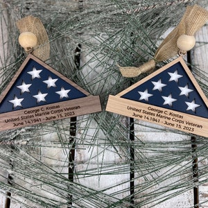 Personalized Folded Flag Veteran Memorial Ornament, Flag Case Ornament, Memorial Christmas Ornament, Memorial Keepsake,Sympathy Gift