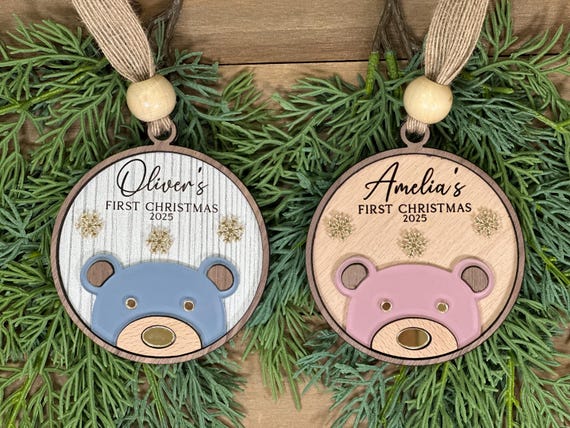 Baby's First Christmas Ornament 2025, Babies First Christmas, Gift for New Parents, Bear Ornament, Personalized Baby Ornament, Baby Keepsake